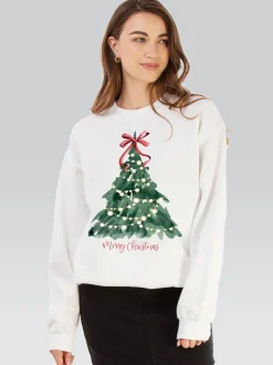 Hoody's En Sweatshirts*Brands In - Christmas Tree Watercolour Sweatshirt Wit