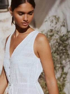 Jurken|Next Wit - Button Through Tie Waist Sleeveless Maxi Dress