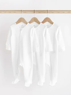 Multipacks|Babypakjes En Babypyjama's|Next - Essential 100% Katoenen babypakjes met rits 3 Pack (0-3jr) Wit