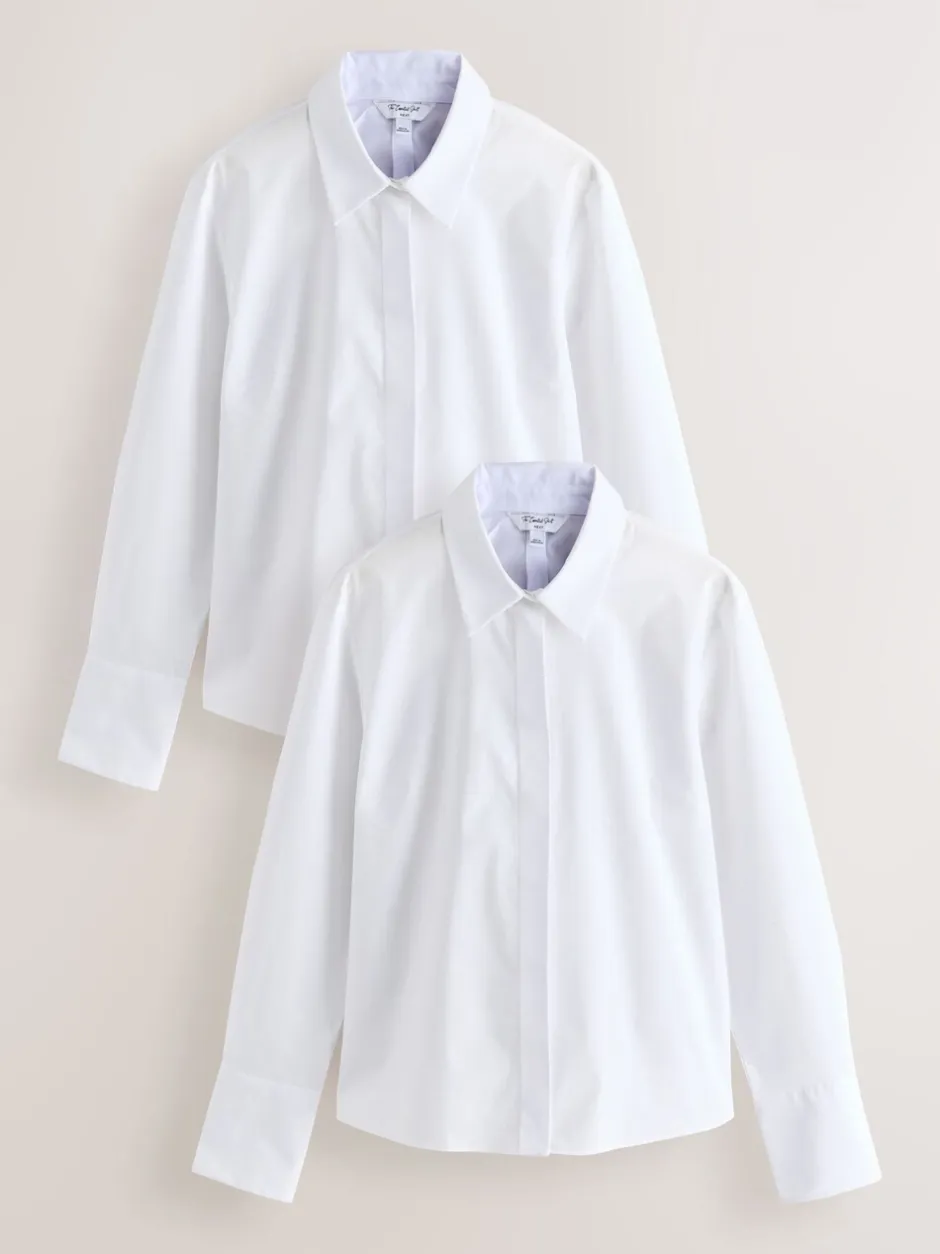 Blouses En Overhemden|Tops En T-Shirts|Next - Fitted Stretch Essential Long Sleeve Shirts 2 Pack Wit