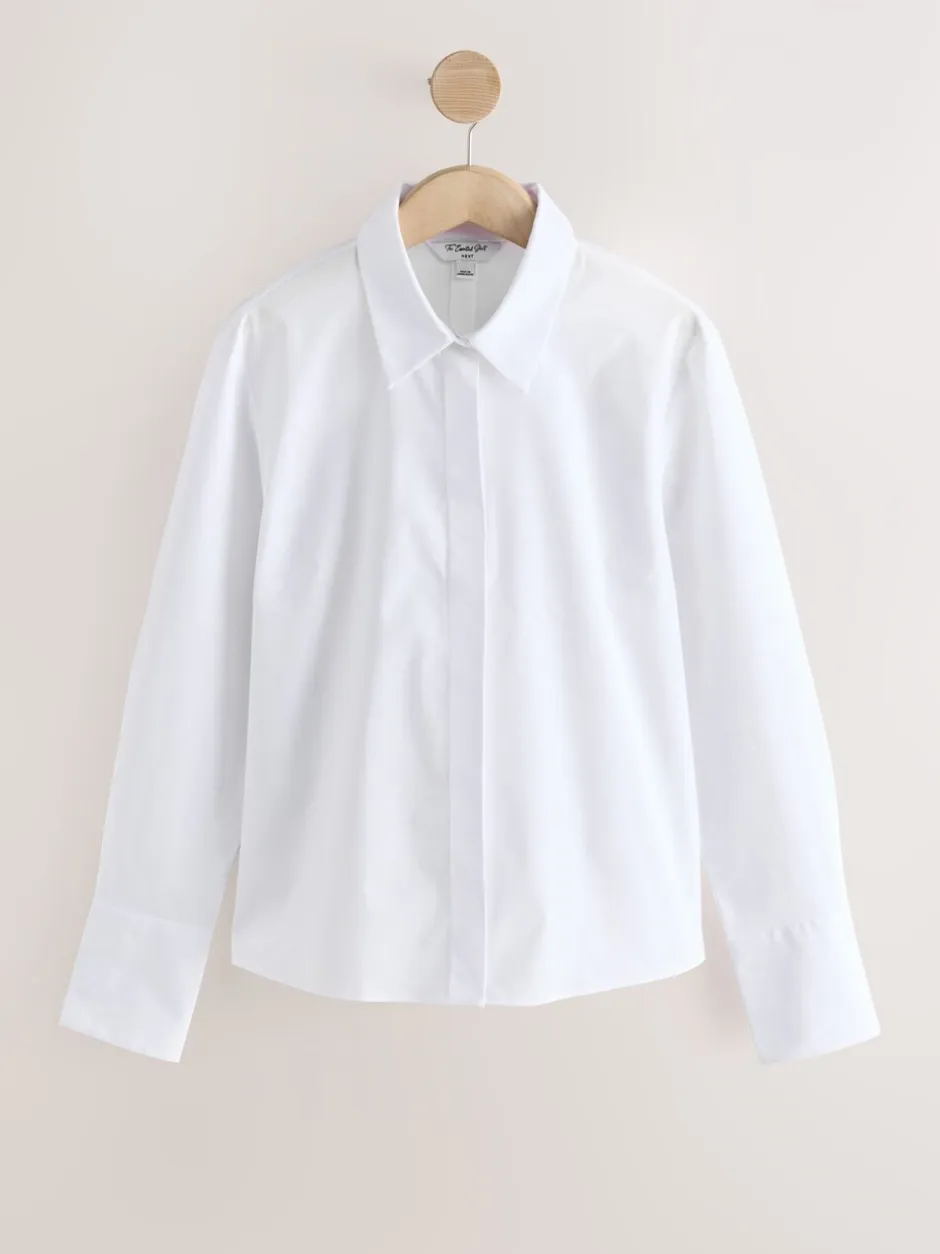 Blouses En Overhemden|Tops En T-Shirts|Next - Fitted Stretch Essential Long Sleeve Shirts 2 Pack Wit