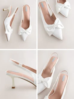 Schoenen Met Hakken*Next - Forever Comfort® Bruiloft hakken met hielbandje van satijn, met strik en spitse neus Wit