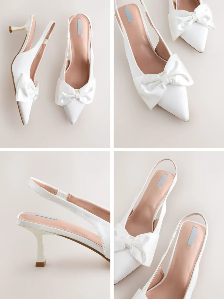 Schoenen Met Hakken*Next - Forever Comfort® Bruiloft hakken met hielbandje van satijn, met strik en spitse neus Wit
