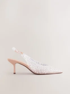 Schoenen Met Hakken|Gelegenheidskleding|Next - Forever Comfort® puntige slingback-hakken met vinyl en sierstenen Wit