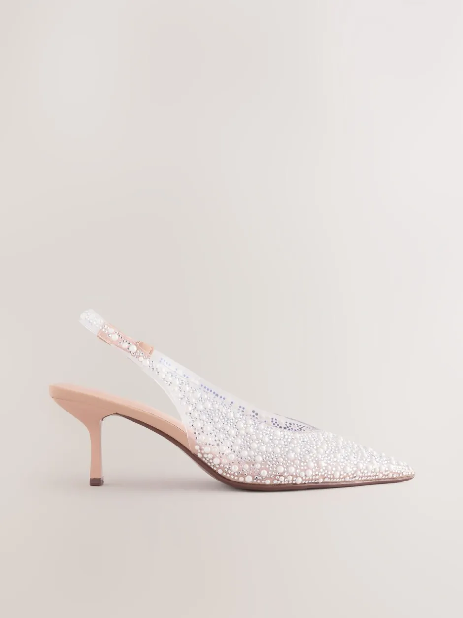 Schoenen Met Hakken|Gelegenheidskleding|Next - Forever Comfort® puntige slingback-hakken met vinyl en sierstenen Wit