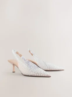 Schoenen Met Hakken|Gelegenheidskleding|Next - Forever Comfort® puntige slingback-hakken met vinyl en sierstenen Wit