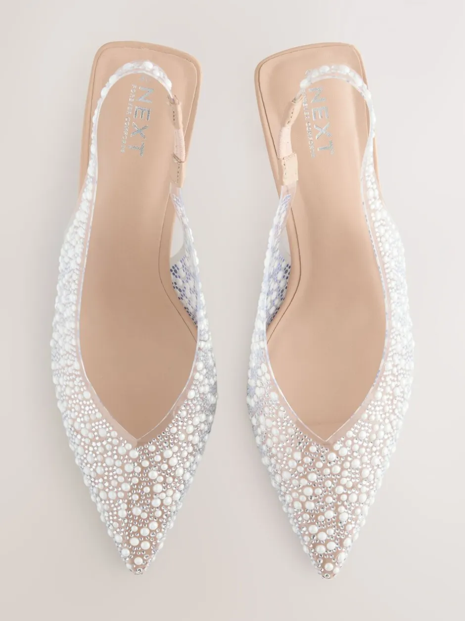 Schoenen Met Hakken|Gelegenheidskleding|Next - Forever Comfort® puntige slingback-hakken met vinyl en sierstenen Wit