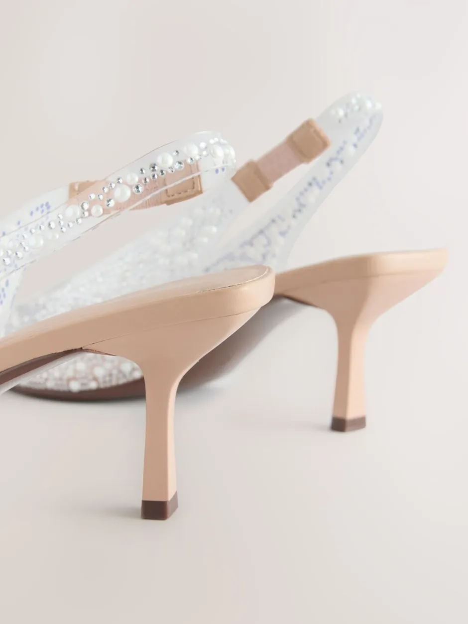 Schoenen Met Hakken|Gelegenheidskleding|Next - Forever Comfort® puntige slingback-hakken met vinyl en sierstenen Wit