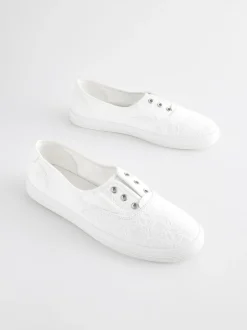 Sneakers*Next - Geborduurde veterloze canvas instapsneakers Wit