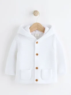 Gebreide Kleding|Next - Gebreid babyvest met capuchon Wit