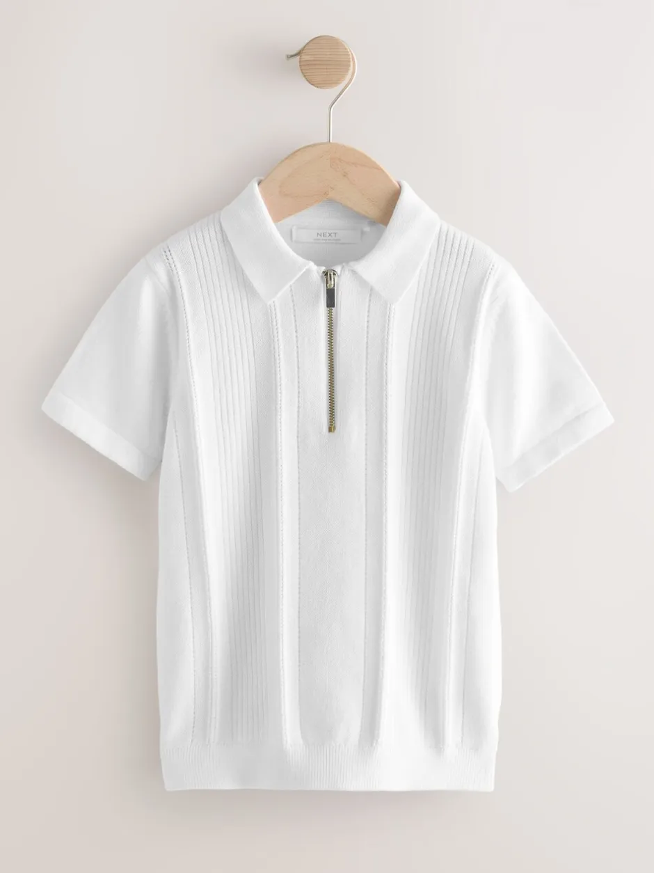 Schoolkleding|Truien En Breisels|Next - Gebreid poloshirt met rits bij de hals (3-16jr) Wit