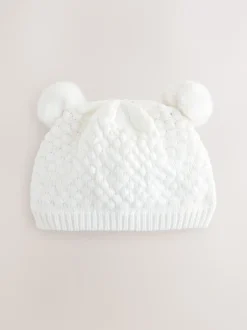 Mutsjes En Antikrabwantjes|Mutsen, Handschoenen En Sjaals|Next Wit - Gebreide Baby muts met dubbele pompon (0mnd-2jr)