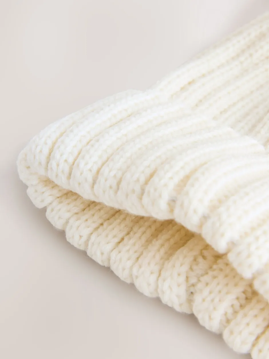 Mutsen, Handschoenen En Sjaals*Next Wit - Geribbelde beanie-muts met pompon (3mnd -16jr)