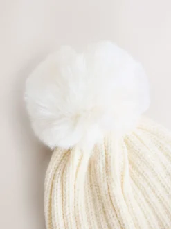 Mutsen, Handschoenen En Sjaals*Next Wit - Geribbelde beanie-muts met pompon (3mnd -16jr)