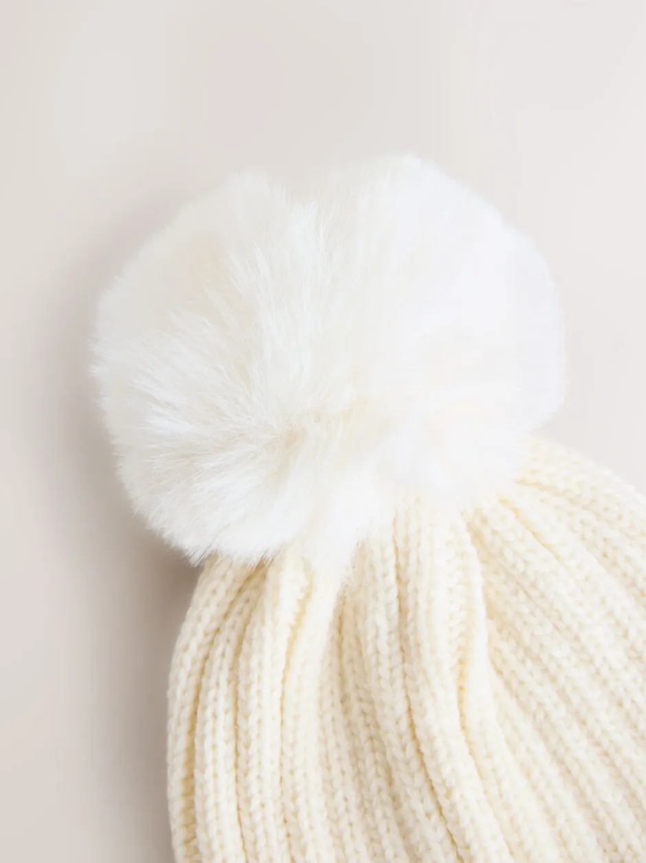 Mutsen, Handschoenen En Sjaals*Next Wit - Geribbelde beanie-muts met pompon (3mnd -16jr)