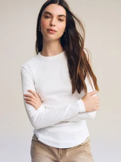 Tops En T-Shirts*Next Wit - Geribbelde top met ronde hals en lange mouwen