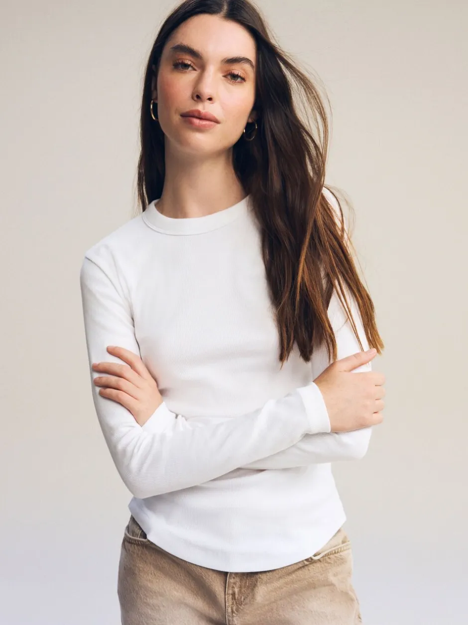 Tops En T-Shirts*Next Wit - Geribbelde top met ronde hals en lange mouwen