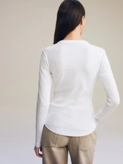 Tops En T-Shirts*Next Wit - Geribbelde top met ronde hals en lange mouwen