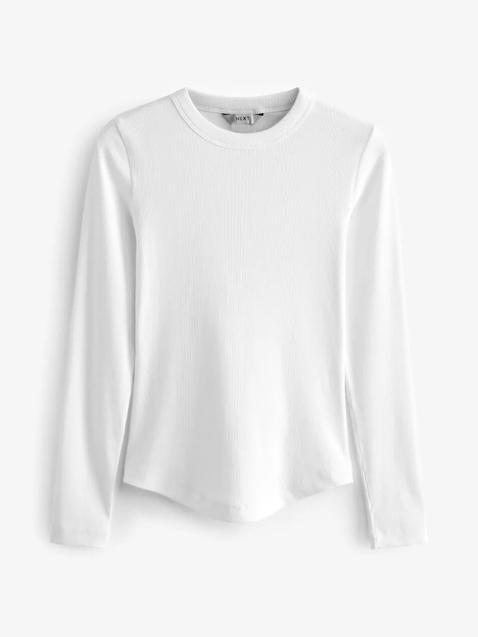 Tops En T-Shirts*Next Wit - Geribbelde top met ronde hals en lange mouwen