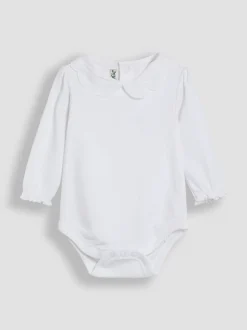 Rompertjes En Hemdjes|Jojo Maman Bébé - Broderie Collar Long Sleeve Bodysuit Wit