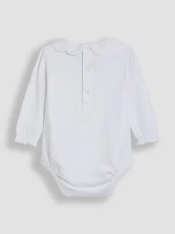 Rompertjes En Hemdjes|Jojo Maman Bébé - Broderie Collar Long Sleeve Bodysuit Wit