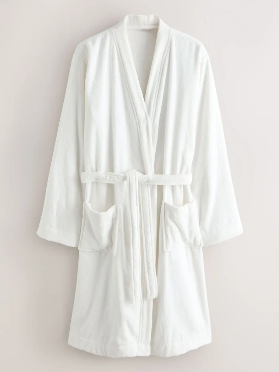 Loungewear|Kamerjassen En Badjassen*Next Wit - Katoenen kamerjas van badstof