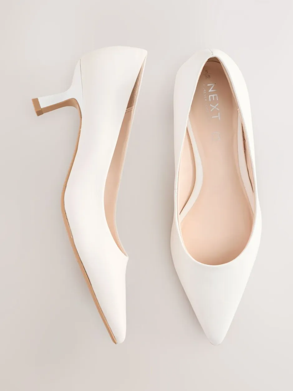 Schoenen Met Hakken|Next Wit - Leren pumps met spitse neus en kittenhakje