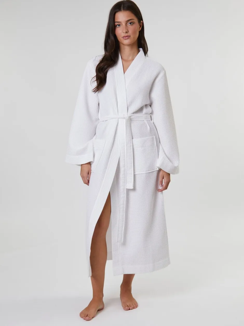 Badjassen|Loungeable - Waffle 100% Cotton Robe Wit