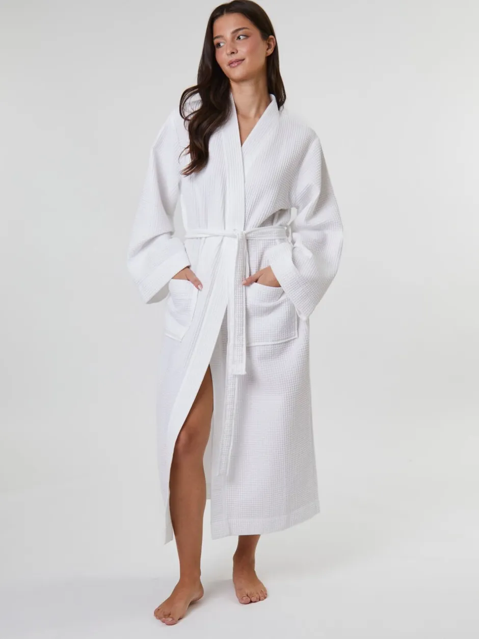 Badjassen|Loungeable - Waffle 100% Cotton Robe Wit