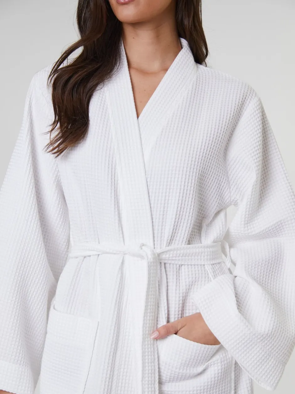 Badjassen|Loungeable - Waffle 100% Cotton Robe Wit
