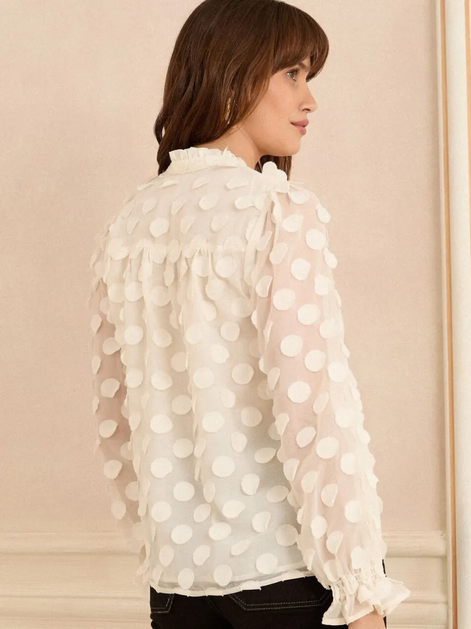 Gelegenheidskleding|Blouses En Overhemden|Love & Roses - 3D blouse met lange mouwen en stippen Wit