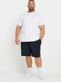 Pyjama's|Loungewear*BadRhino Big & Tall - Lounge 100% katoenen short en T-shirt set Wit / marineblauw