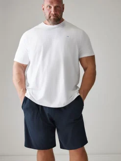 Pyjama's|Loungewear*BadRhino Big & Tall - Lounge 100% katoenen short en T-shirt set Wit / marineblauw