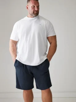 Pyjama's|Loungewear*BadRhino Big & Tall - Lounge 100% katoenen short en T-shirt set Wit / marineblauw
