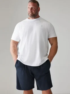 Pyjama's|Loungewear*BadRhino Big & Tall - Lounge 100% katoenen short en T-shirt set Wit / marineblauw