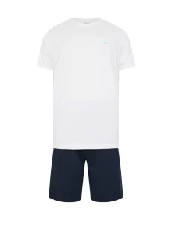 Pyjama's|Loungewear*BadRhino Big & Tall - Lounge 100% katoenen short en T-shirt set Wit / marineblauw
