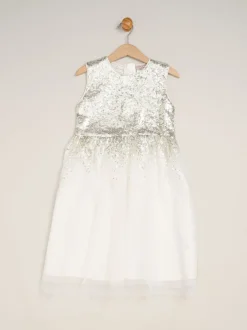 Gelegenheidskleding|Miss - Waterfall Sequin Dress and Faux Fur Bolero Set Wit