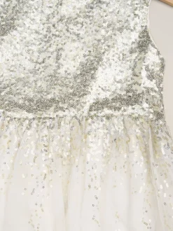 Gelegenheidskleding|Miss - Waterfall Sequin Dress and Faux Fur Bolero Set Wit