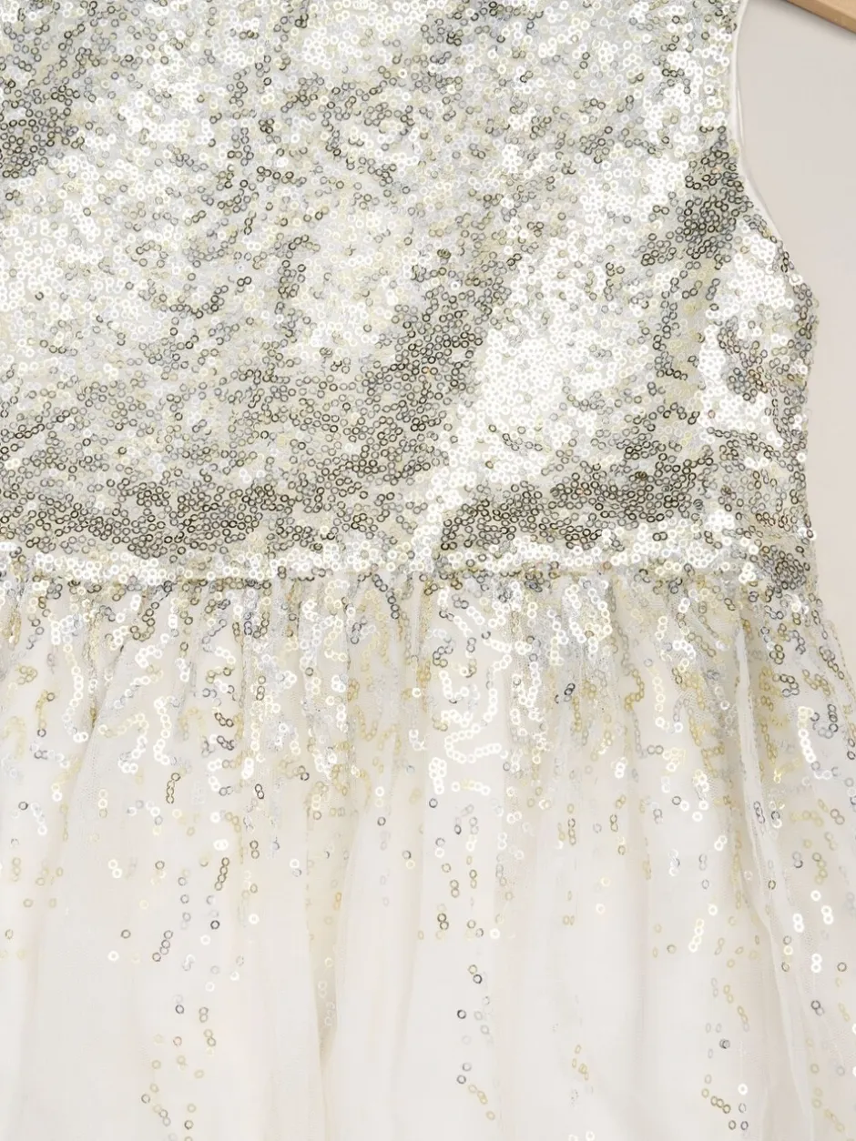 Gelegenheidskleding|Miss - Waterfall Sequin Dress and Faux Fur Bolero Set Wit