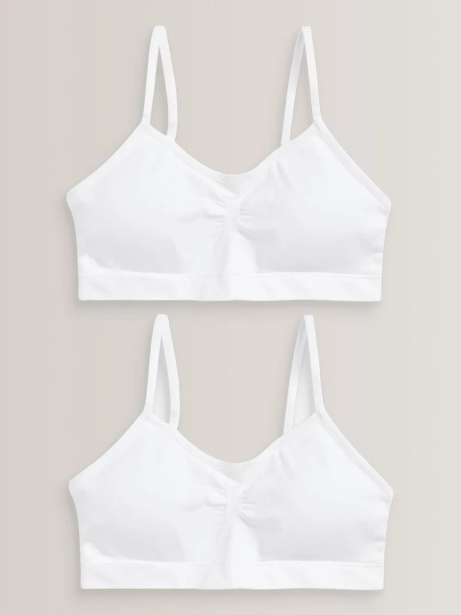 Alle Ondergoed|Next - Naadloze Cropped Tops 2 Pack met uitneembare, licht gewatteerde cups (7-16jaar) Wit