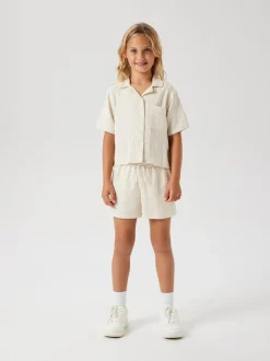 Overhemden En Blouses|Name It - 100% katoenen linnenlook overhemden met trekkoordsluiting Wit