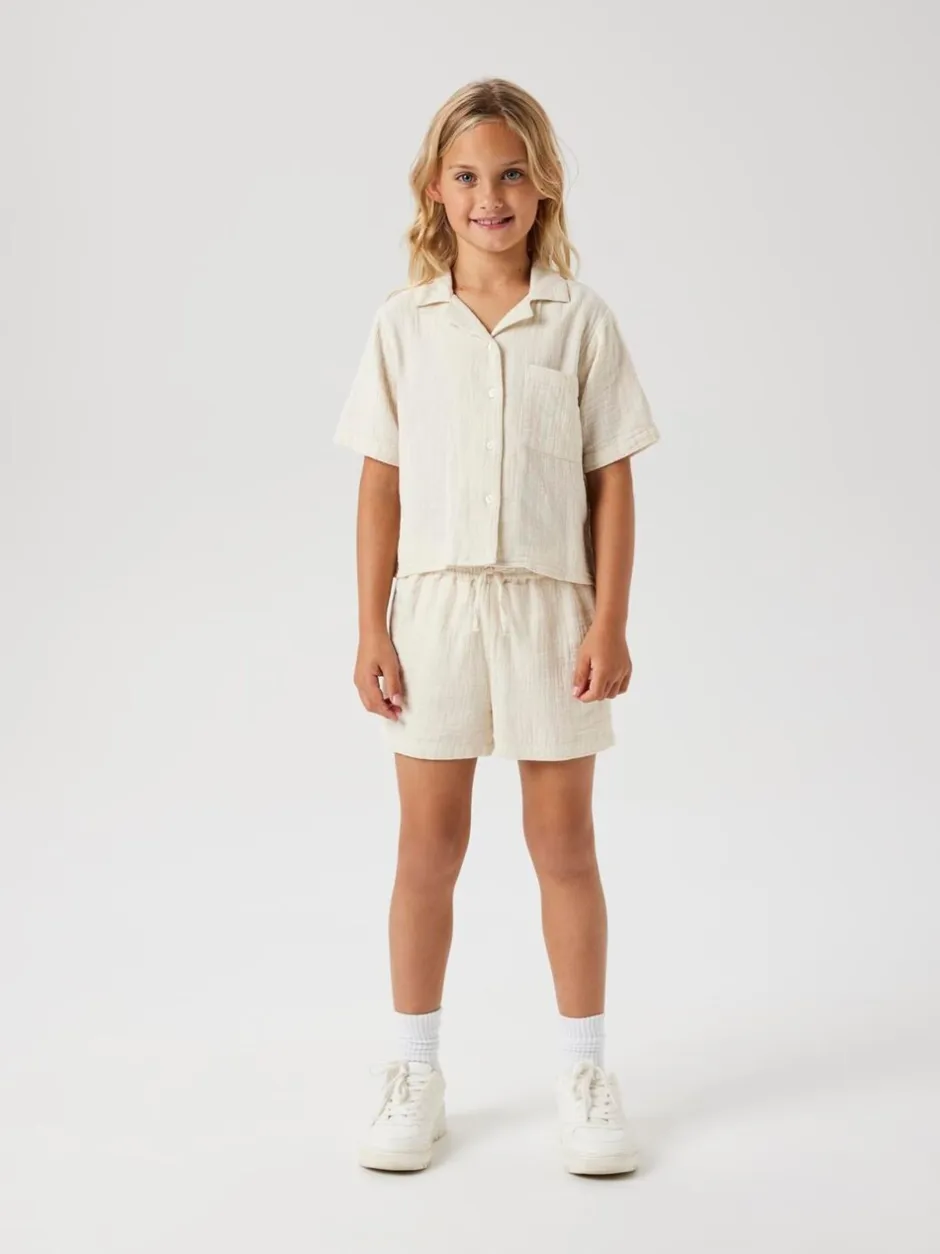 Overhemden En Blouses|Name It - 100% katoenen linnenlook overhemden met trekkoordsluiting Wit