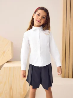 Schoolkleding|Overhemden En Blouses*Next Wit - Net overhemd met klittenbandsluiting, stretch, hoog katoengehalte en lange mouwen (3-17 jr)