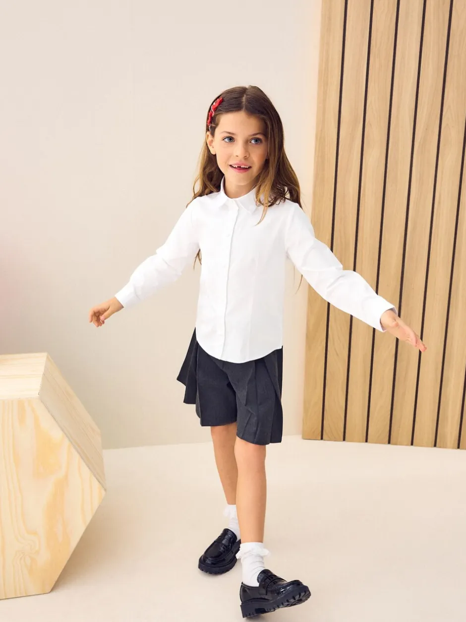Schoolkleding|Overhemden En Blouses*Next Wit - Net overhemd met klittenbandsluiting, stretch, hoog katoengehalte en lange mouwen (3-17 jr)