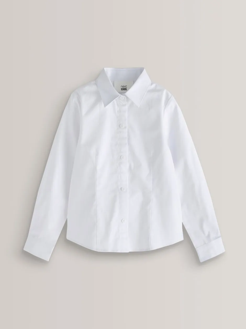 Schoolkleding|Overhemden En Blouses*Next Wit - Net overhemd met klittenbandsluiting, stretch, hoog katoengehalte en lange mouwen (3-17 jr)