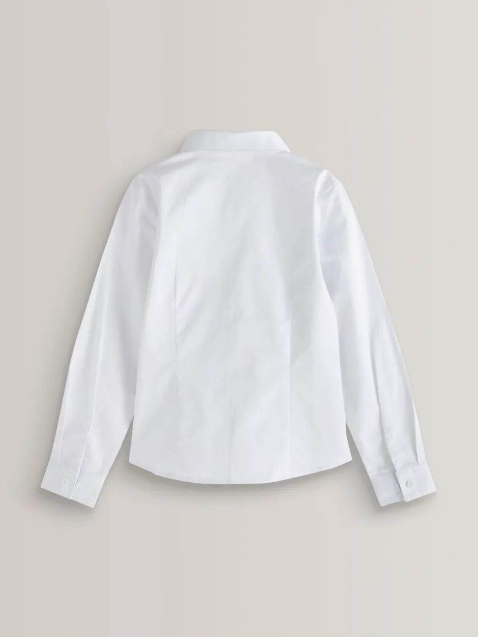 Schoolkleding|Overhemden En Blouses*Next Wit - Net overhemd met klittenbandsluiting, stretch, hoog katoengehalte en lange mouwen (3-17 jr)