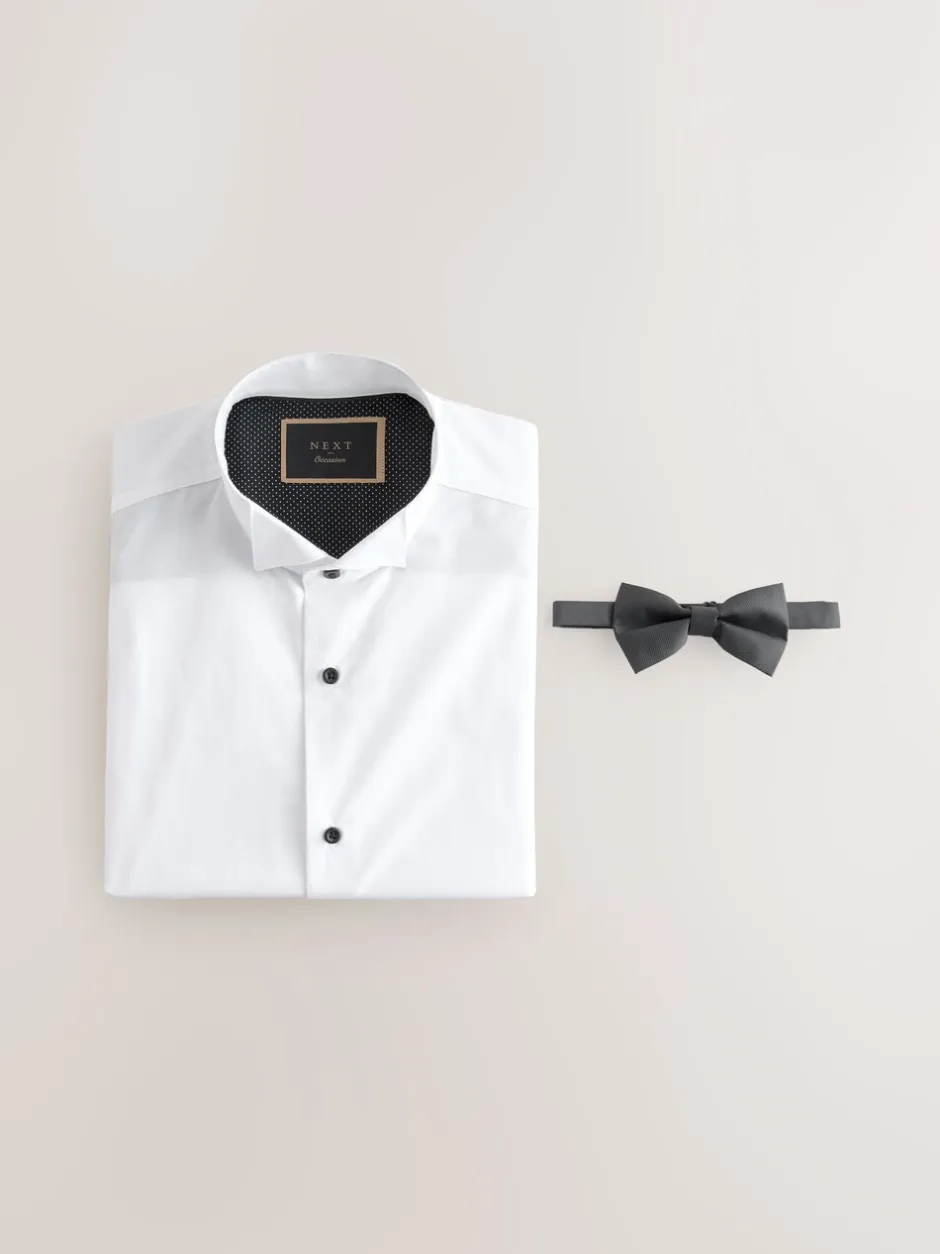 Shirts|Next Wit - Normale Pasvorm - Double Cuff Regular Fit Shirt And Bow Tie Pack