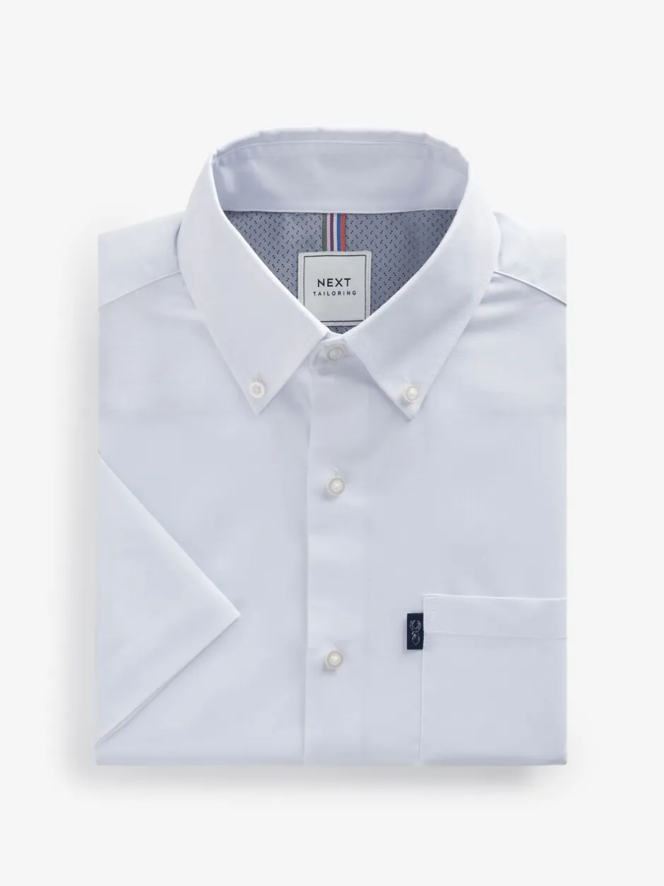 Shirts*Next Wit - Normale Pasvorm - Gemakkelijk te strijken Oxford overhemd met korte mouwen en knopen