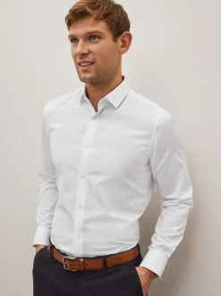 Formele Overhemden|Shirts|Next Wit - Normale Pasvorm - Onderhoudsvriendelijk, getextureerd, slim fit overhemd met enkele manchet