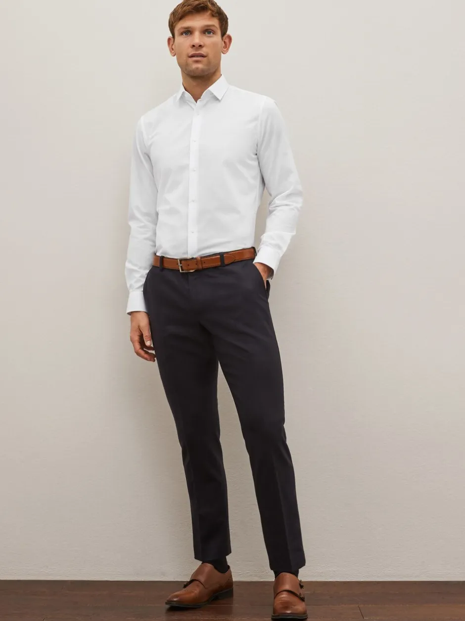 Formele Overhemden|Shirts|Next Wit - Normale Pasvorm - Onderhoudsvriendelijk, getextureerd, slim fit overhemd met enkele manchet